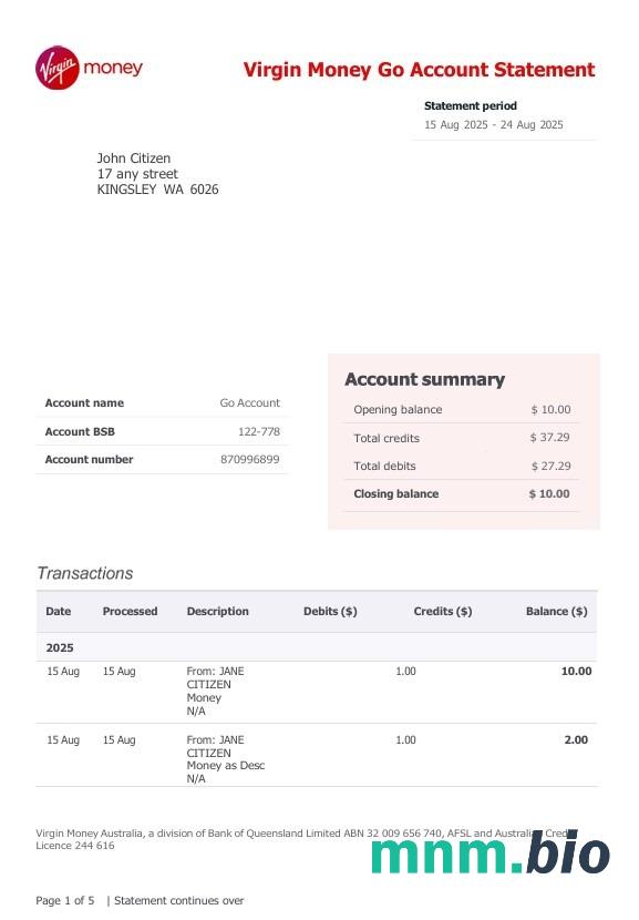 United Kingdom United Bank Ltd (UBL) bank przychodzący Wyciąg, szablon Word i PDF, 2 strony